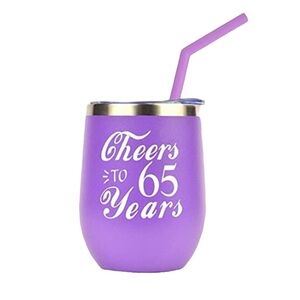 NWOB Travel Cup Mug Cheers to 65‎ Years Cap Insulated Metal Straw Cleaning Brush
